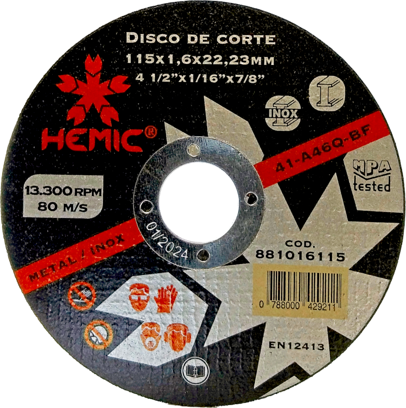 [881016115] Disco de Corte Hemic 115x1,6x22,23mm