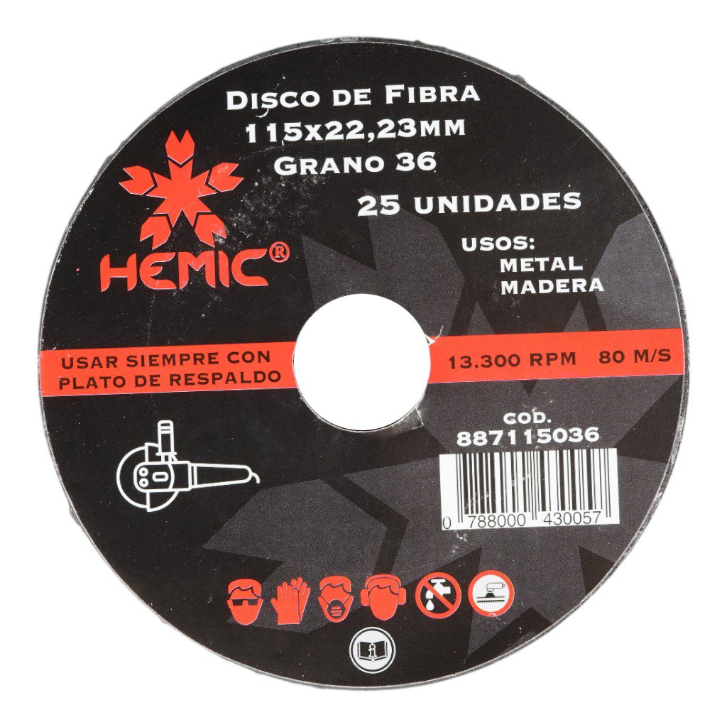 [887115036] Disco de Lija Hemic 115mm Grano 36