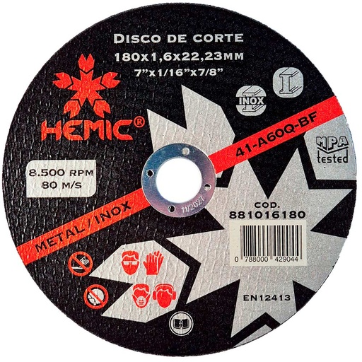 [881016180] Disco de Corte Hemic 180x1,6x22,23mm